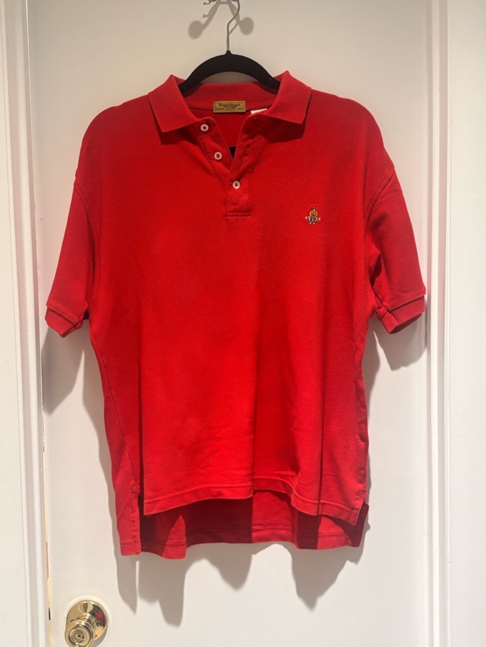 Vintage Paul Stuart Red Mens Cotton Knit Polo Size S